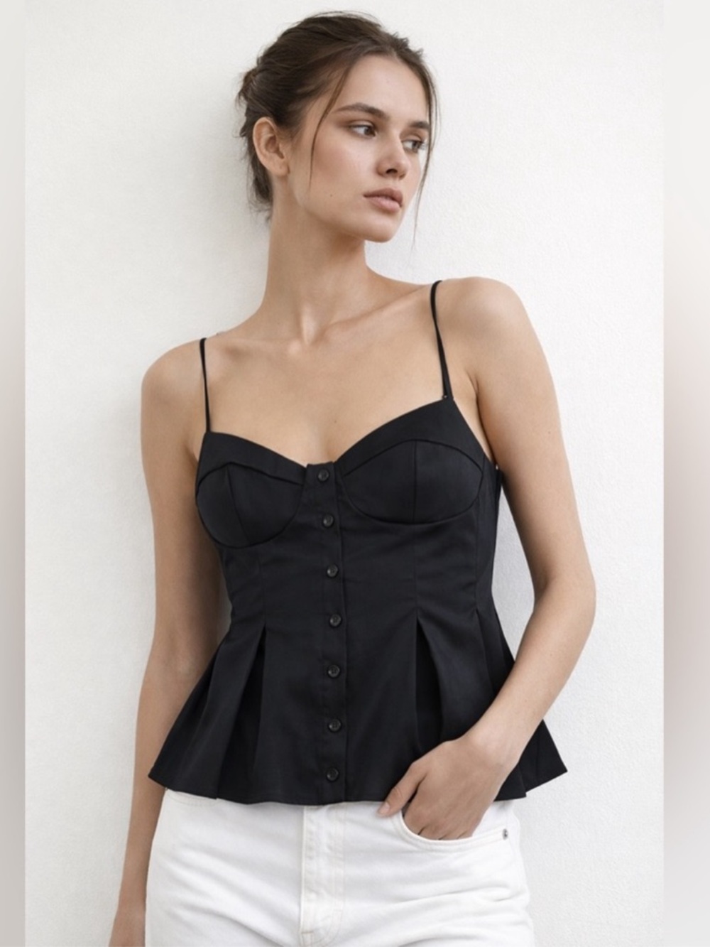 Zara Black Spaghetti-Strap Peplum corset top